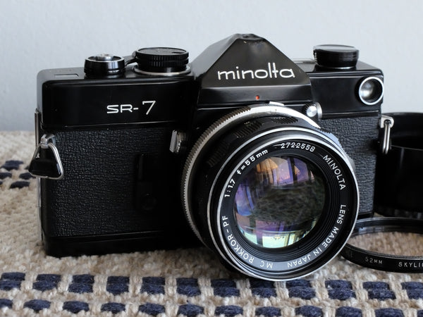 Minolta SR-1 Black Paint & Rokkor-PF 55mm f1.7 w/ Hood, Filter